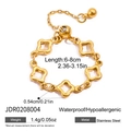 Adjustable golden stainless steel clover chain ring with pull-chain slider closure - Hollow Clover Style (JDR0208004)