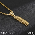 Collier avec pendentif peigne en acier inoxydable doré, finition polie et chaîne carrée - Peigne Doré (KP94725-BDJX)