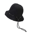 Black cotton bucket hat with adjustable black and white drawstring and spring cord lock - One Size / Solid Black