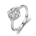 Adjustable silver ring with clover frame and brilliant round-cut cubic zirconia stone - Dreamy Windmill 1 Carat / Adjustable Open