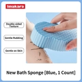 Blue high-density baby bath sponge with double-sided texture for gentle skin exfoliating - Blue