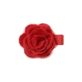 Handmade red fabric rose camellia hair clip with multilayered petals and ribbon wrap - Red