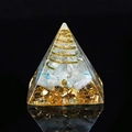 Orgone energy pyramid with blue and white crystals, golden copper coil and gold foil - Amazonite