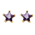 Detail von vergoldeten Sternsteckern mit lila Zirkoniasteinen und eleganter Fünf-Zinken-Fassung - Violetter Zirkon