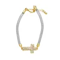Gold-plated mesh bracelet with a sparkling cross charm featuring embedded cubic zirconia - A-Silver Gray Mesh Chain Gold Cross