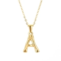 Collier doré en acier inoxydable avec pendentif lettre A texturé style bambou - Lettre A
