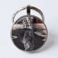 Cat and tiger reflection time gem keychain made of alloy and glass with circular charm - Cat and Tiger Reflection