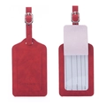Dark red PU leather luggage tag with buckled strap and internal information card - Red