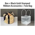 Round woven gift box with black Love ribbon and clear plastic tote bag for gifts - Black Bronzing Accessories + Handbag