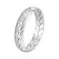 Silver stainless steel open ring with intricate wheat ear braided texture detail - US 6 / Fine Closed Wheat Ear Style / Steel