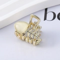 Elegante molletta per capelli in metallo dorato con cuore giallo e strass bianchi - 9# Molletta a foglia con strass