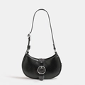 Borsa sottospalla a mezzaluna in pelle nera con fibbia argento e tracolla regolabile - Nero