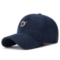 Berretto da baseball in velluto a coste blu scuro con lettera D ricamata e visiera - Regolabile / Blu navy