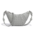 Cold grey woven leather croissant shoulder bag with knotted strap and minimalist design - Agate Grey