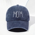 Close-up of MOM white embroidery on vintage washed navy blue cotton baseball cap - Navy Blue