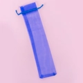 Slim royal blue organza drawstring gift bag for pens and fans on pink background - 6*26CM / Sapphire Blue