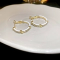 Gold plated hoop earrings with white enamel and sparkling rhinestones for women - Silver Earring Post Enamel Rhinestone Knot Hoops