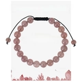 Handmade adjustable strawberry quartz bead bracelet with black woven cord on card - Strawberry Quartz Bracelet