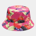 Reversible strawberry fruit pattern bucket hat for outdoor sun protection in summer - Rose Red Base Fruit Print (25# Color)