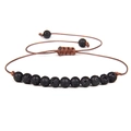 4mm black lava stone beaded bracelet with adjustable brown woven cord and sliding knot - Black Lava Stone/FD8450