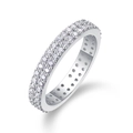 Sparkling S925 sterling silver ring featuring three rows of pavé moissanite stones - US Size 9 / 1.0mm Double Row Moissanite (R13654)