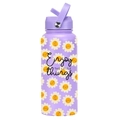 Botella térmica de 1L color lila con estampado de margaritas y asa de transporte - Estampado de Margaritas / Púrpura Taro - Mate