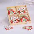 Christmas wooden pendant set with reindeer and penguin motifs in a wooden gift box - Colorful House & Bell - 12Pcs Box