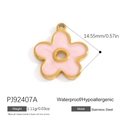Pink enamel flower pendant in gold stainless steel finish with technical specifications - Small Pink Flower Pendant (PJ92407A)