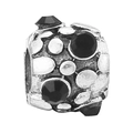 Silver bead charm featuring black cubic zirconia crystals for DIY bracelets - Textured Pattern Bead