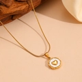 Detail of 18k gold plated stainless steel necklace with white shell heart pendant - Gold Heart Necklace (H712)