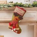 Christmas stocking featuring a 3D plush reindeer and Merry Christmas embroidery - Retro Reindeer Stocking