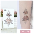 Waterproof temporary tattoo RC-795 featuring pink peony flowers and geometric lines - RC-795 Peony Geometry