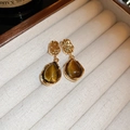 Vintage gold oval earrings with brown tiger eye stone in a beige jewelry box - 4# Silver Pin-Gold-Brown-Water Drop Pendant