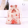 Christmas cotton linen drawstring gift bag with red holiday bells and stars patterns - Red Big Bell
