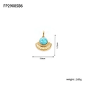 Bohemian vintage gold pendant with round turquoise stone and size dimensions - Turquoise Blue Style (FP29085B6)
