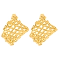 Square gold earrings featuring a unique woven hammer texture in a minimalist metal finish - 18K Gold Plated Hollow Mesh (H-40)
