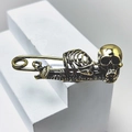 Spilla da balia punk vintage in oro con teschio e costole in stile gotico dark - Bronzo Antico