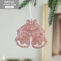 Pink glitter Christmas bell hanging decoration for tree, 10x9cm festive ornament - Style with Bells