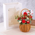 Handmade knitted strawberry flower bouquet in a woven basket with gift bag and card - Strawberry / Single Bouquet