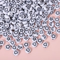 White round acrylic beads with black heart moon and star patterns for DIY jewelry - 4x7mm White With Black Star Moon (100pcs)