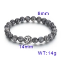 8mm grey natural stone beaded bracelet with 14mm silver lion head charm for men - 8mm Flash Stone (KB70575-BD)