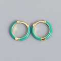 Minimalist S925 silver hoop earrings with bright green enamel and gold finish - Yellow Gold (Green)