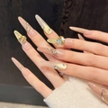 Nude-Kaffee-Stiletto-Klebenägel mit luxuriösem Gold-Cat-Eye-Glitzer und K9-Kristallen - XS / 3139-Stilett-Form