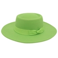 Detail of lime green felt boater hat with matching grosgrain ribbon and bow accent - Adult (57-60cm) / Fruit Green