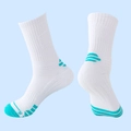 White crew athletic socks with green anti-slip grip and professional cushioned towel sole - LR06 White