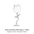 Verre à vin rouge rose feuille verte 150ml cristal créatif en forme de fleur borosilicate - Verre transparent de 150 ml à feuilles vertes