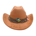 Cappello da cowboy britannico in finta pelle scamosciata color cammello con perline etniche - Taglia unica / Cachi