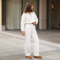 Ensemble deux pièces en polaire sherpa blanc crème avec haut demi-zip et pantalon - S / Blanc