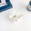 Elegant white butterfly hair claw clip with a glossy finish and metal spring mechanism - 5.5cm / Gem White