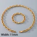 Ensemble bijoux chaîne 11mm dorée en acier inoxydable avec collier et gourmette homme - Largeur de Chaîne 11mm (Or)